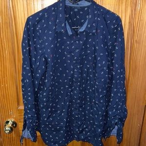 Tommy Hilfiger Button Down Navy Shirt with Anchors Size XL